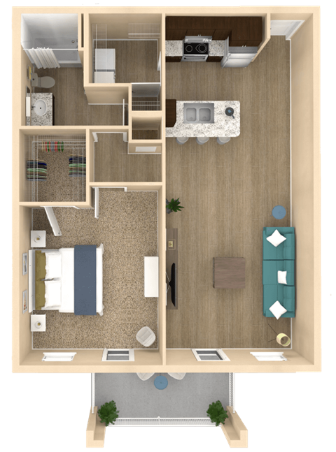 1 bed 1 bath Allure Floor Plan at The Oasis at Town Center, Jacksonville